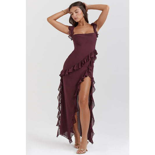 Emily – Flowy Ruffle Dress with Swirl Neckline