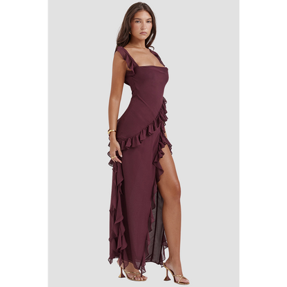Emily – Flowy Ruffle Dress with Swirl Neckline