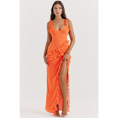 Emily – Flowy Ruffle Dress with Swirl Neckline