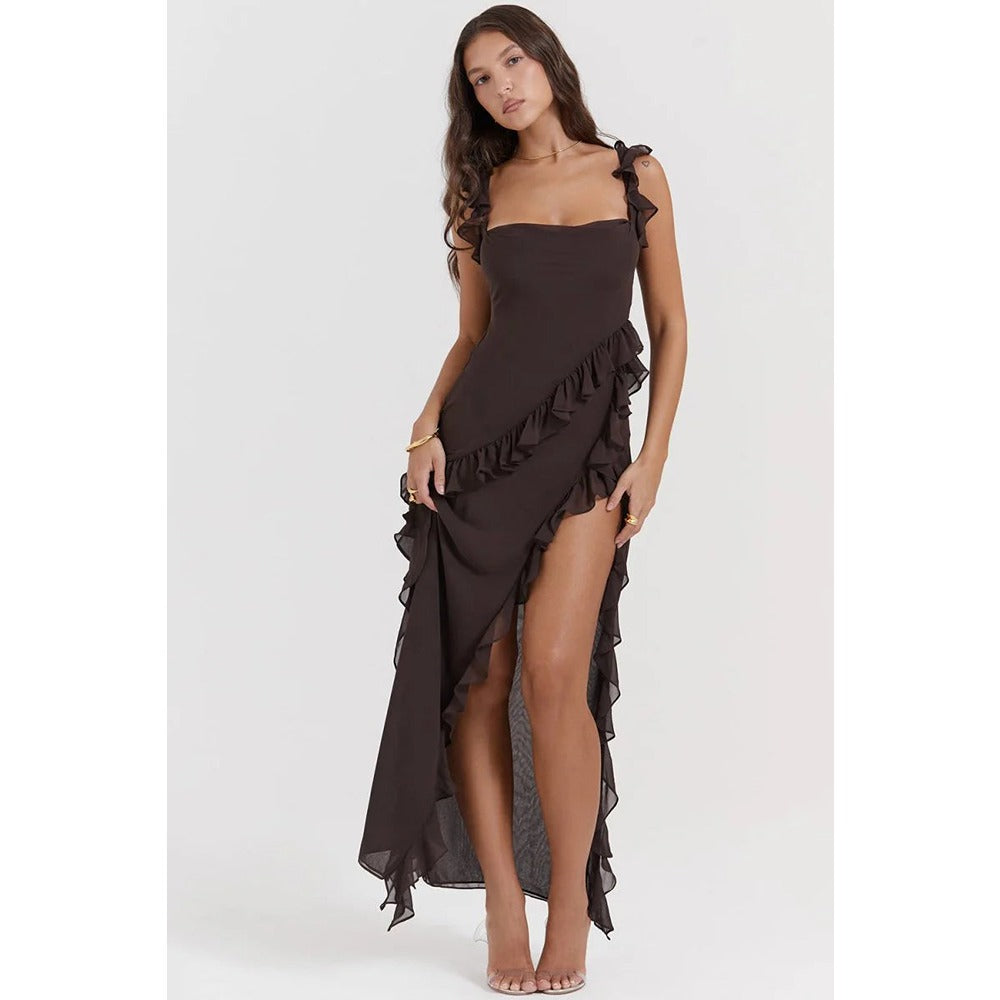 Emily – Flowy Ruffle Dress with Swirl Neckline