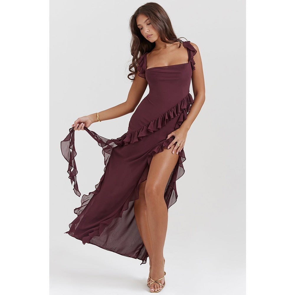 Emily – Flowy Ruffle Dress with Swirl Neckline