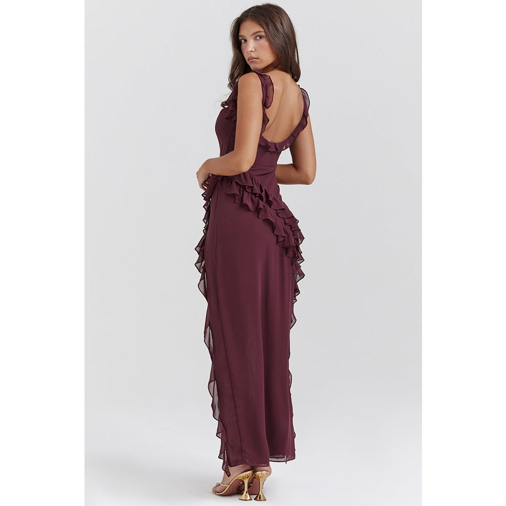 Emily – Flowy Ruffle Dress with Swirl Neckline