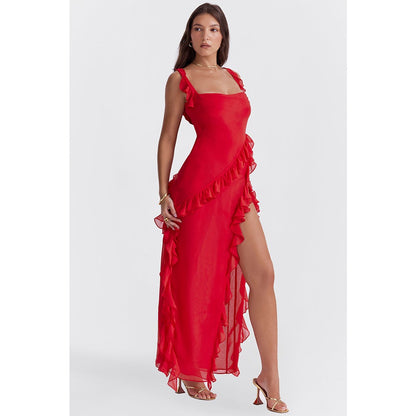 Emily – Flowy Ruffle Dress with Swirl Neckline