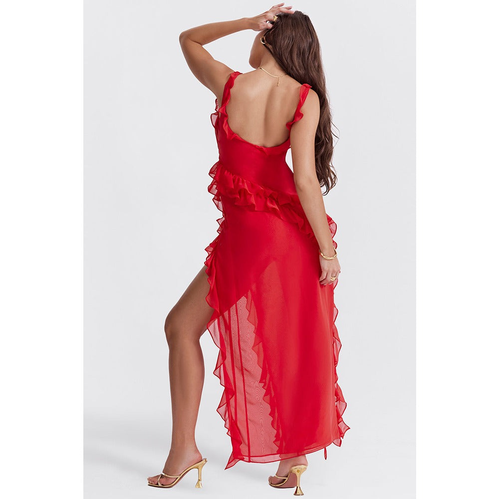 Emily – Flowy Ruffle Dress with Swirl Neckline