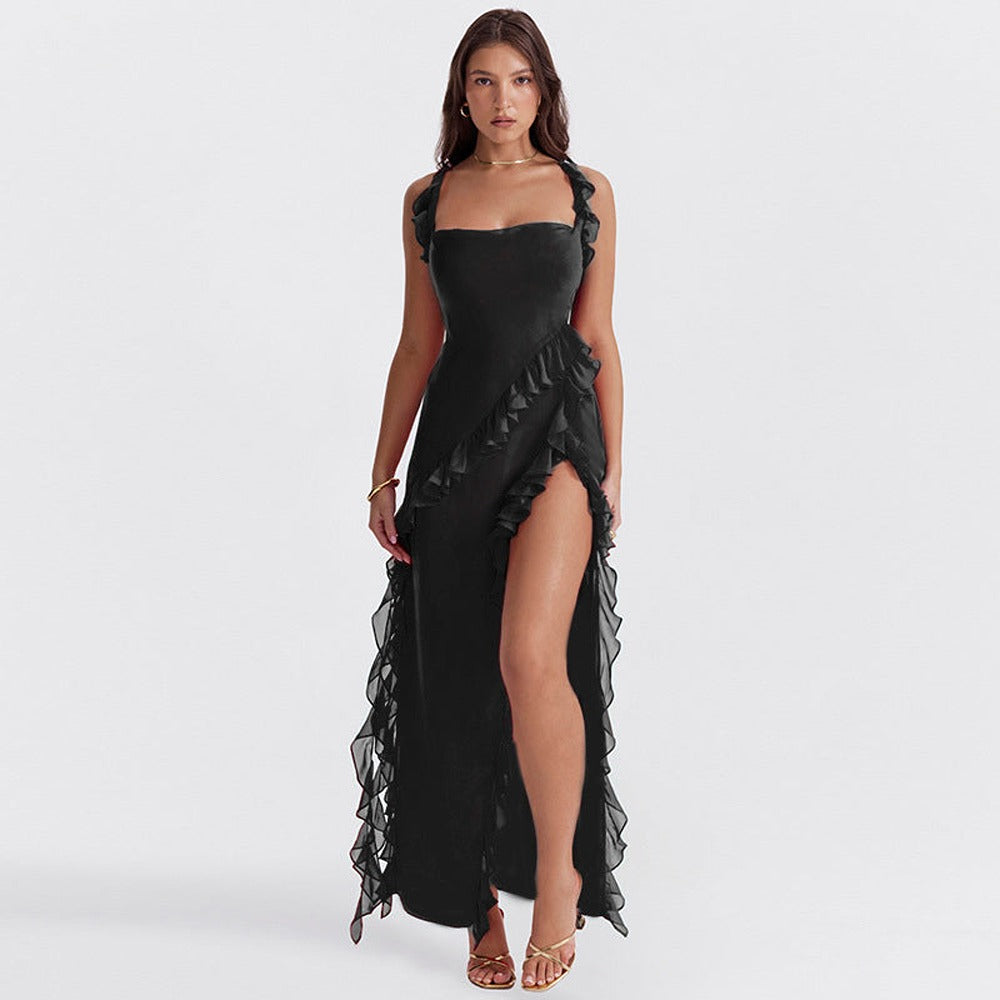 Emily – Flowy Ruffle Dress with Swirl Neckline