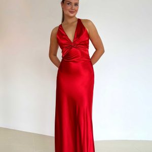 Natalie – Satin Open Back Maxi Dress