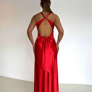 Natalie – Satin Open Back Maxi Dress