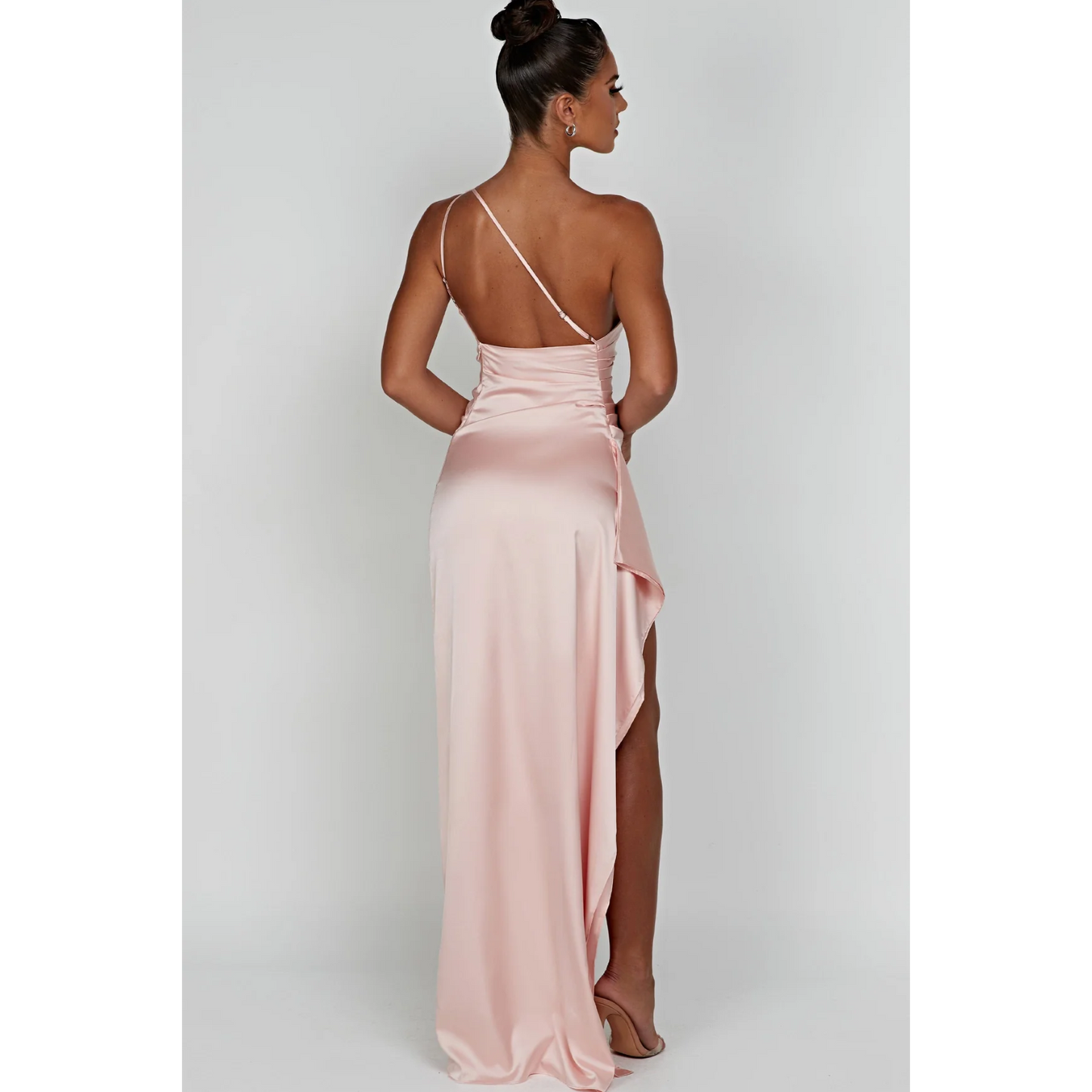 Hannah – Satin Dress with Asymmetric Neckline