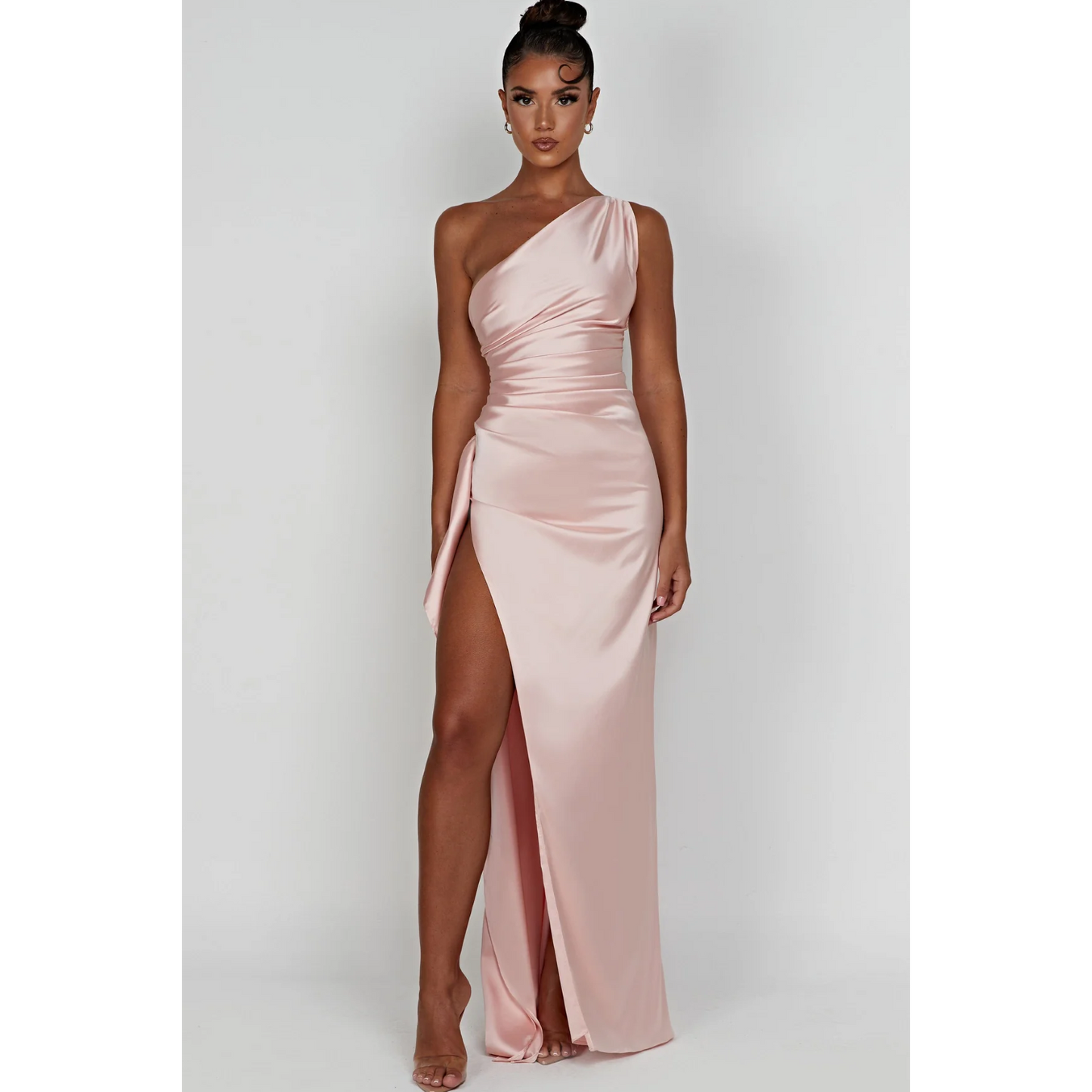 Hannah – Satin Dress with Asymmetric Neckline