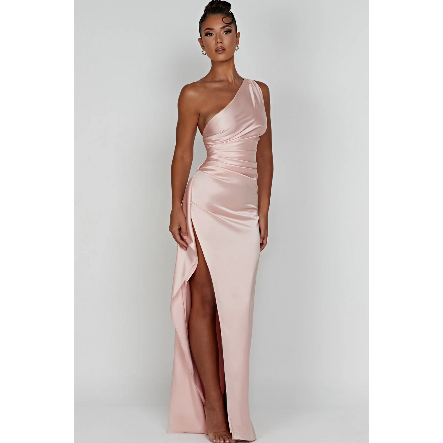 Hannah – Satin Dress with Asymmetric Neckline