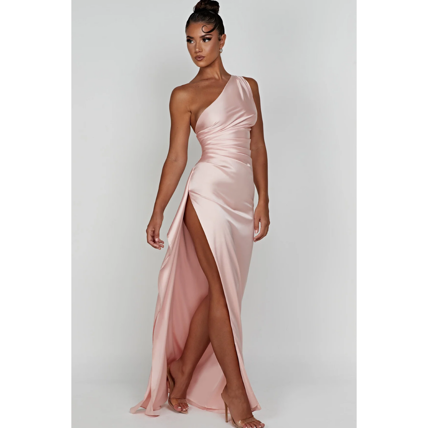 Hannah – Satin Dress with Asymmetric Neckline