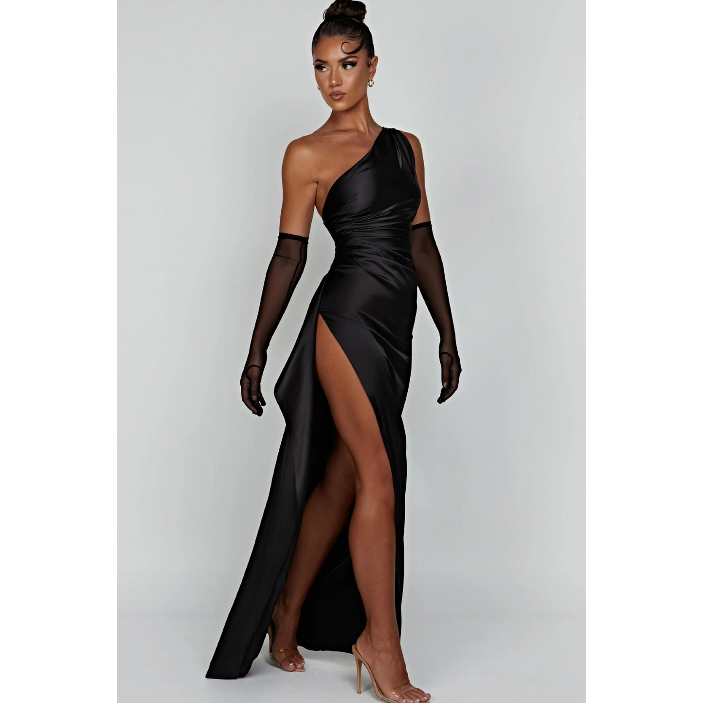 Hannah – Satin Dress with Asymmetric Neckline