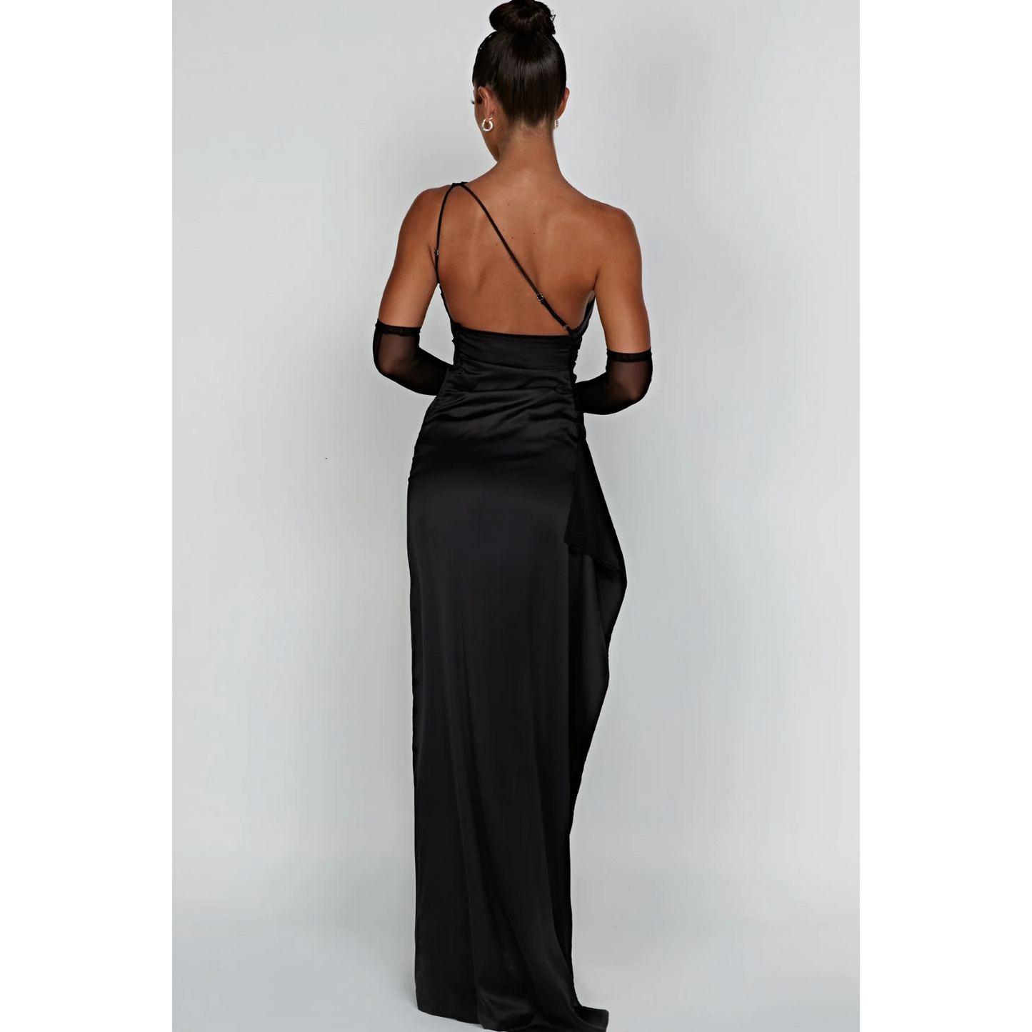 Hannah – Satin Dress with Asymmetric Neckline