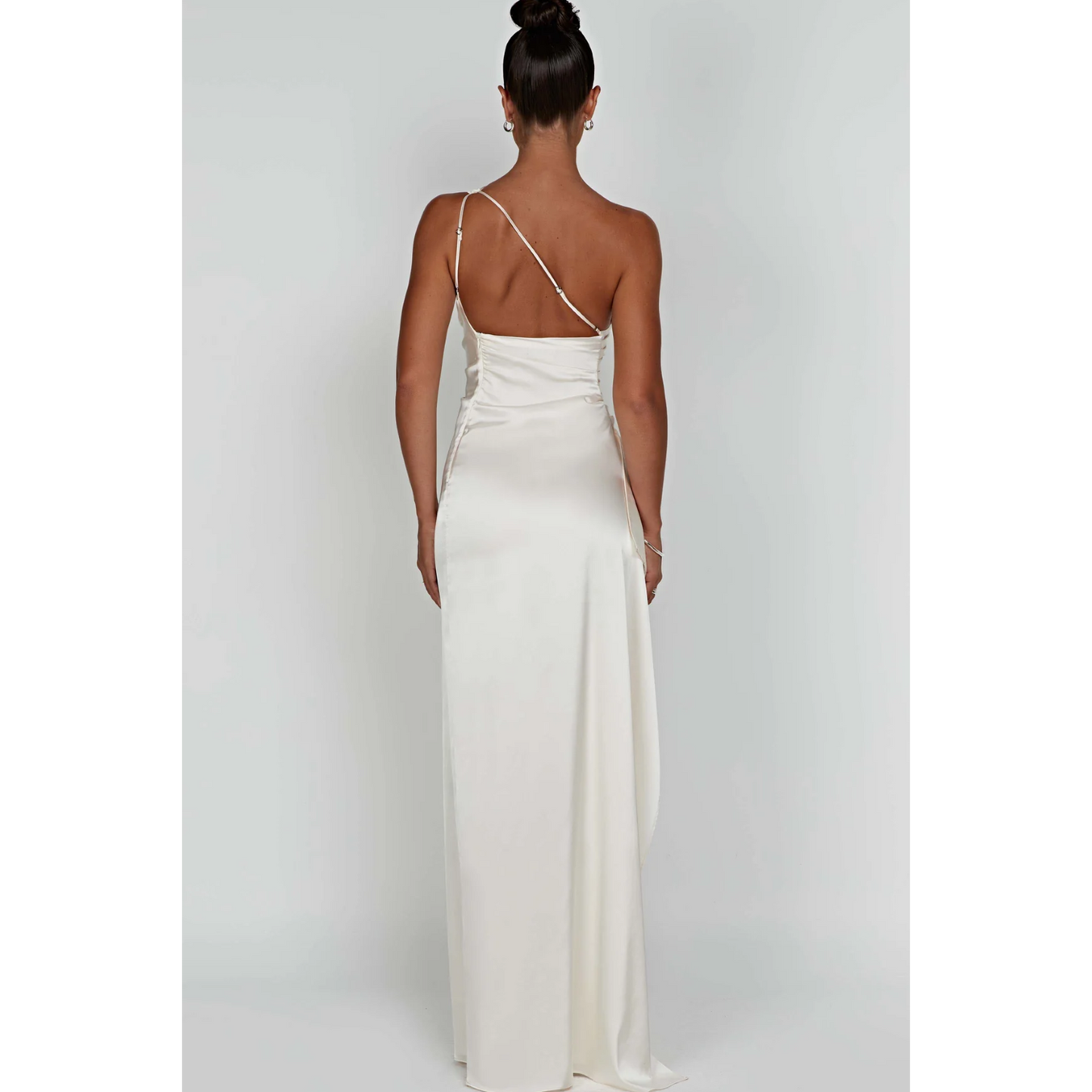 Hannah – Satin Dress with Asymmetric Neckline