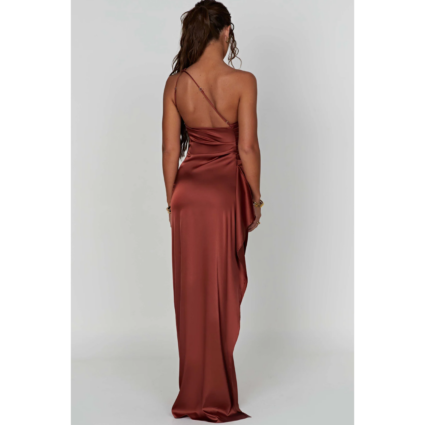 Hannah – Satin Dress with Asymmetric Neckline