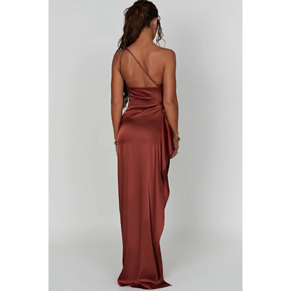 Hannah – Satin Dress with Asymmetric Neckline