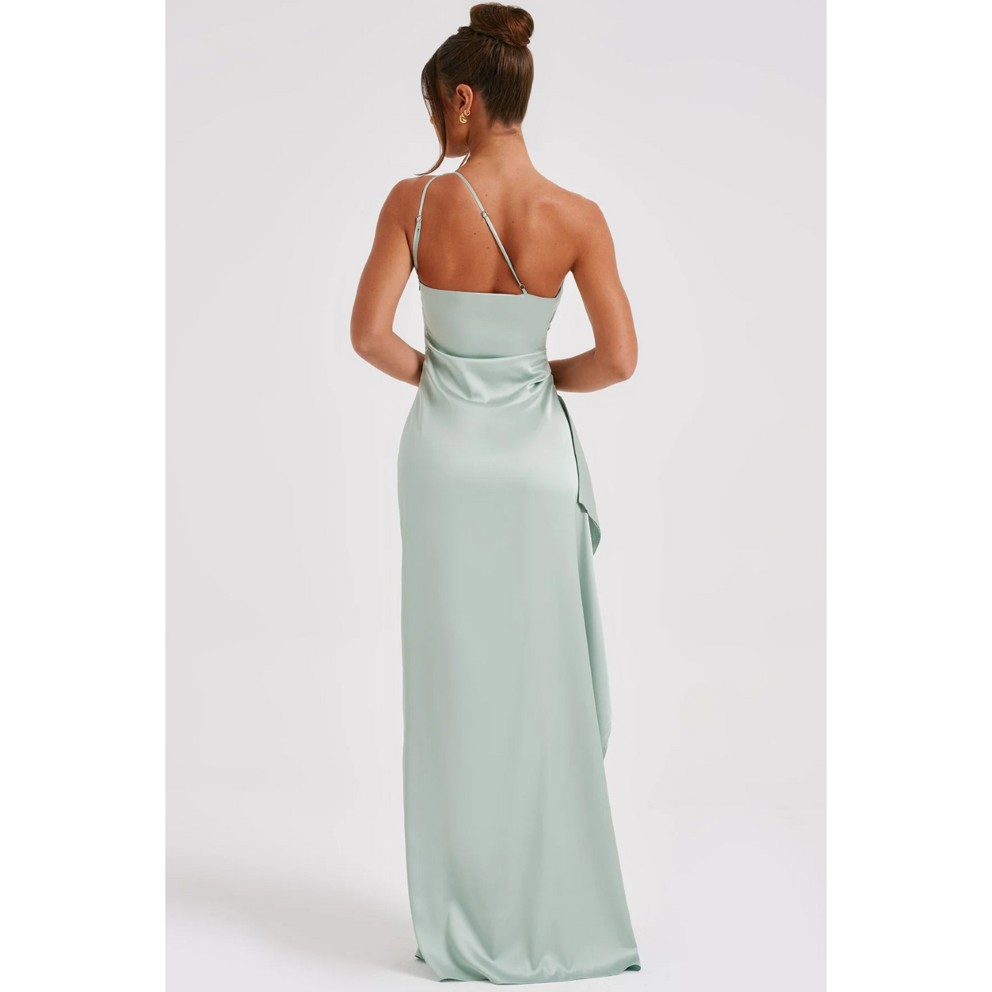 Hannah – Satin Dress with Asymmetric Neckline