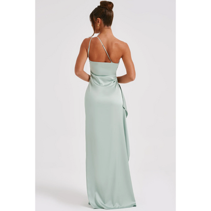Hannah – Satin Dress with Asymmetric Neckline
