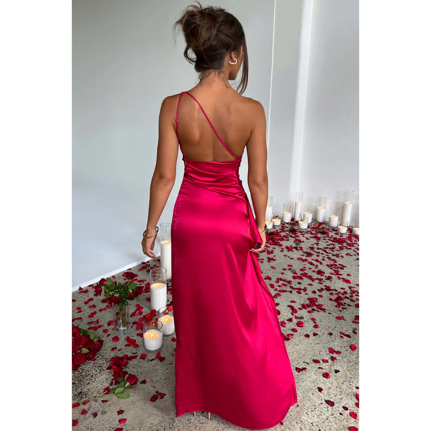Hannah – Satin Dress with Asymmetric Neckline