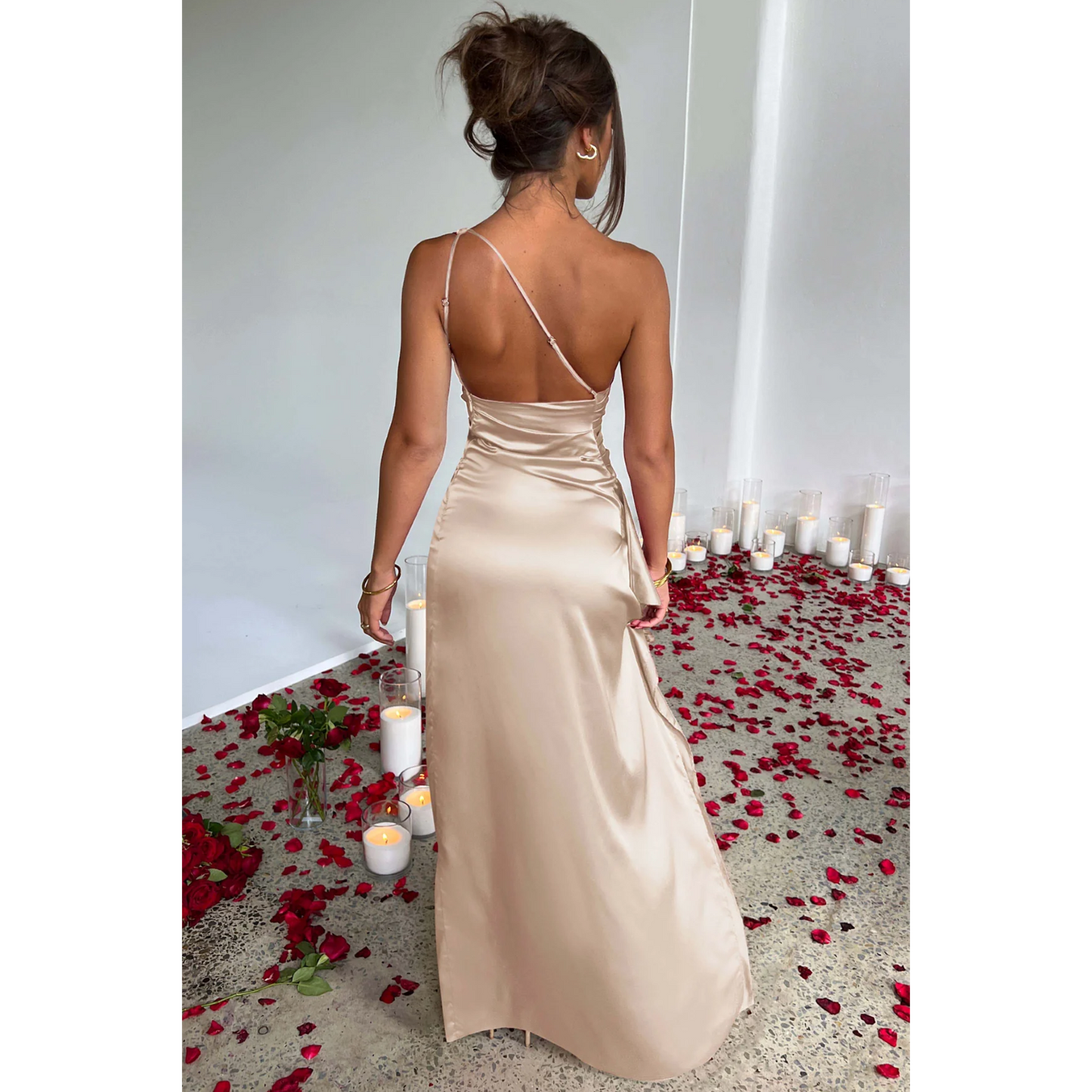 Hannah – Satin Dress with Asymmetric Neckline