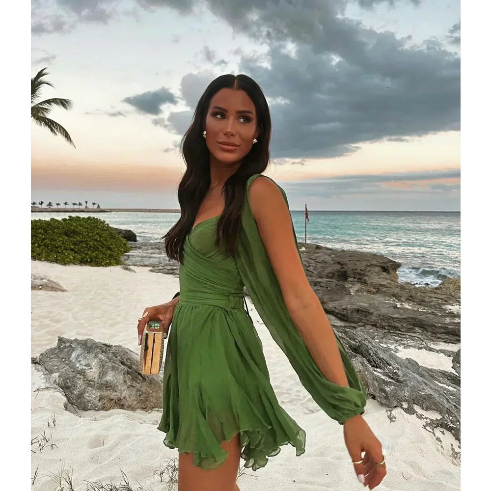 Olivia – Flowing Dress with Veiled Sleeves