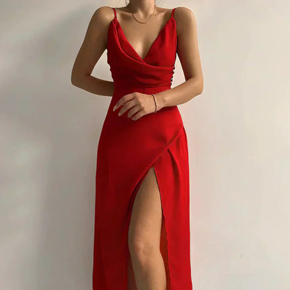 Victoria – Satin Maxi Dress with Waterfall Neckline