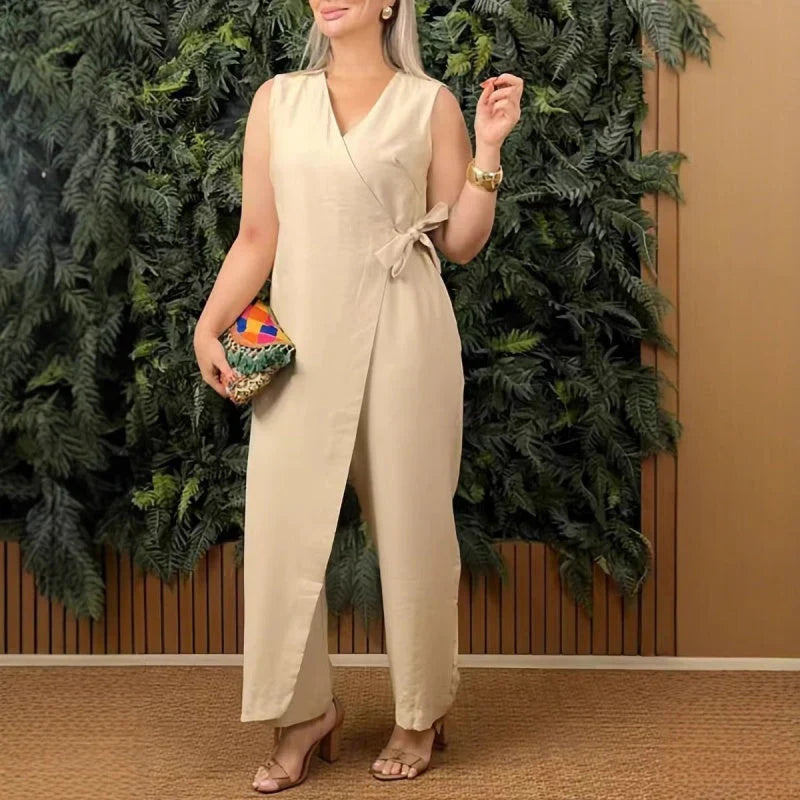 Anna – Elegant V-Neck Jumpsuit with Tie Belt