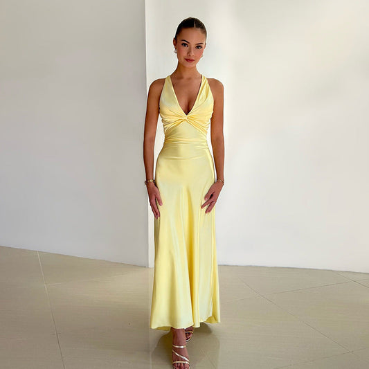 Natalie – Satin Open Back Maxi Dress