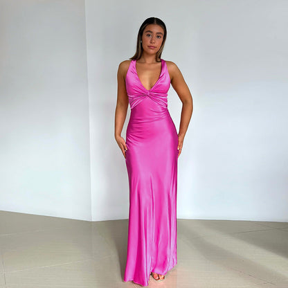 Natalie – Satin Open Back Maxi Dress