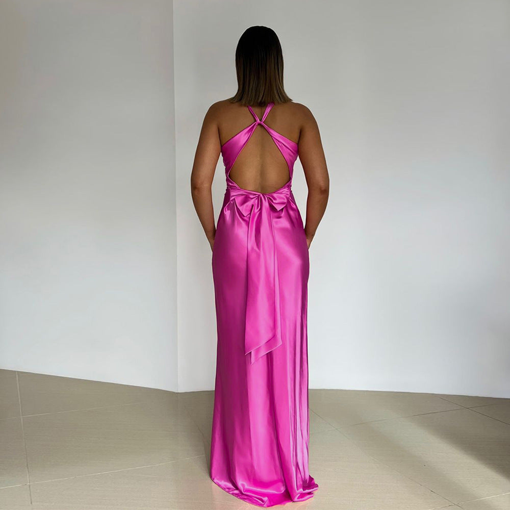 Natalie – Satin Open Back Maxi Dress